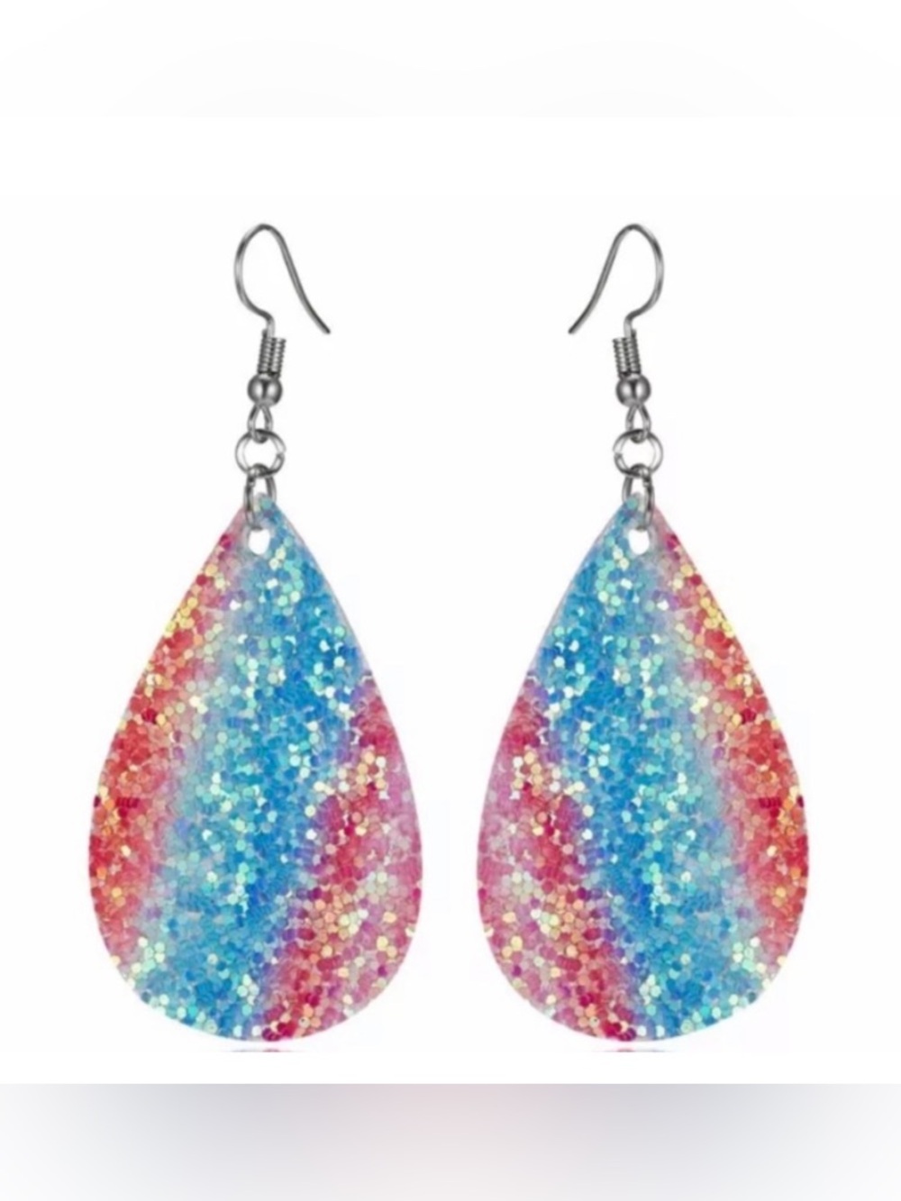 NEW Pink Teal Cotton Candy Sparkle Teardrop Dangle Earrings - Picture 2 of 2